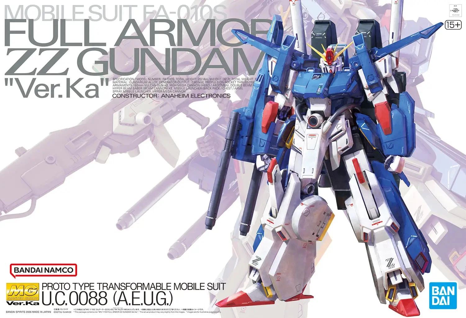 Gundam Gunpla MG 1/100 Full Armor ZZ Gundam Ver.Ka